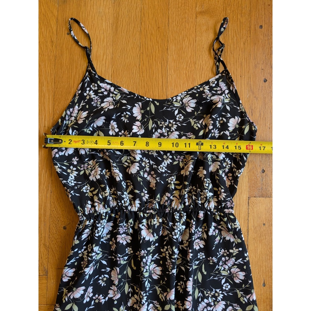 Forever 21 Black Floral Chiffon Maxi Dress Elastic Waist Size M Dark Floral Boho - Picture 11 of 11